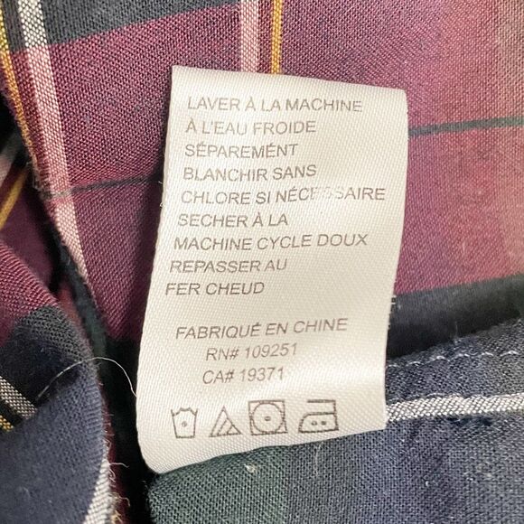 Trovata Birds of Paradis Caroline Ruffle Cuff Blouse Wine Navy Plaid Size Small - Picture 11 of 12